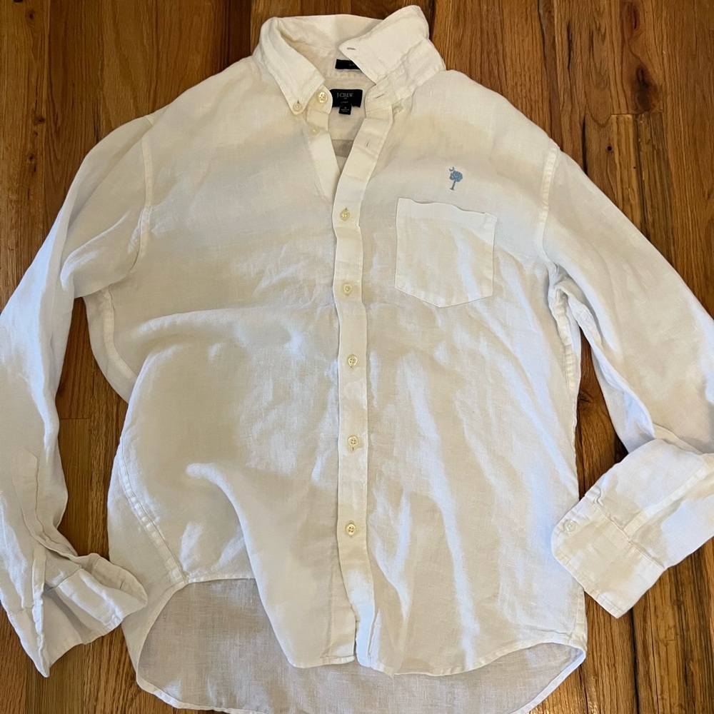 J Crew Men’s Linen Button Down. White | Medium | Slim